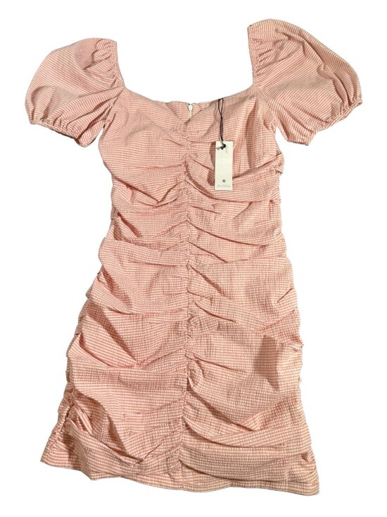 Willow & Clay Dresses & Skirts - Willow & Clay Pink Seersucker Ruched Puff Sleeve Bodycon Mini Dress Womens M NWT